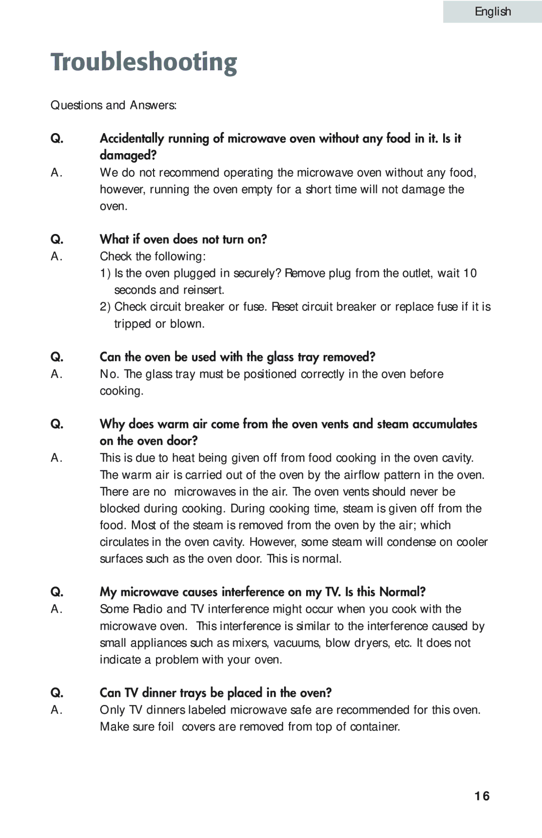 Haier MWG9077ESS user manual Troubleshooting 