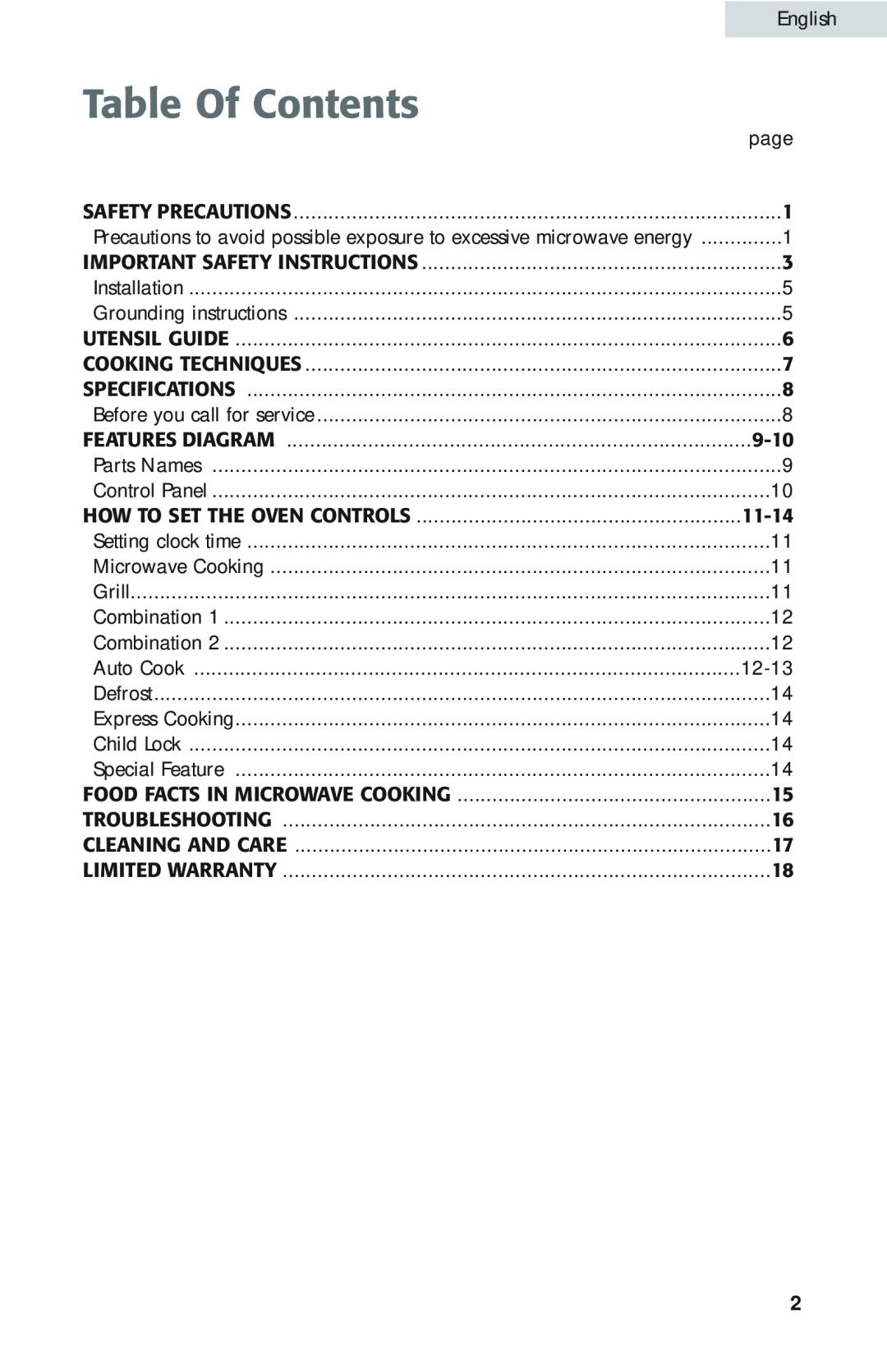 Haier MWG9077ESS user manual Table Of Contents 
