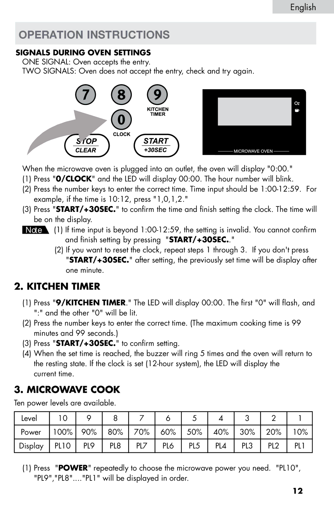 Haier MWM0701TB, MWM0701TW user manual Operation Instructions, Kitchen Timer, Microwave Cook 