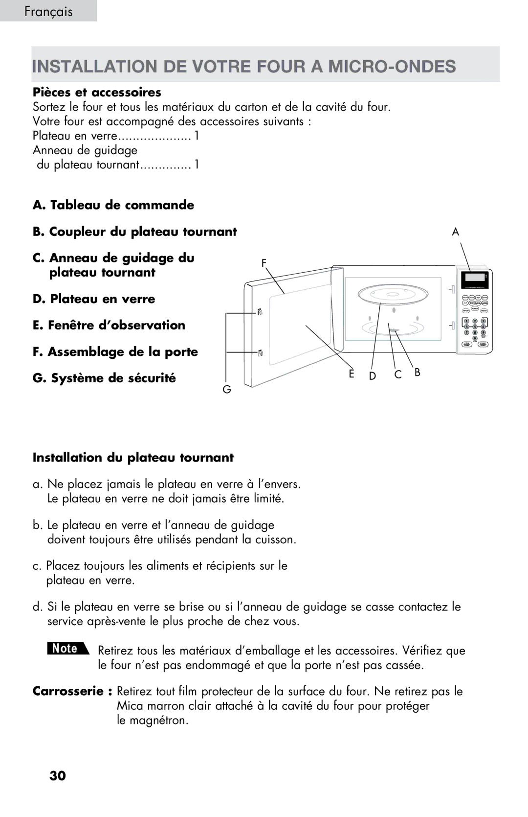 Haier MWM0701TB, MWM0701TW user manual Installation DE Votre Four a MICRO-ONDES, Pièces et accessoires 