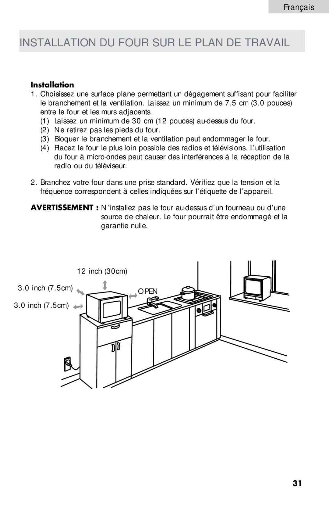 Haier MWM0701TW, MWM0701TB user manual Installation DU Four SUR LE Plan DE Travail 