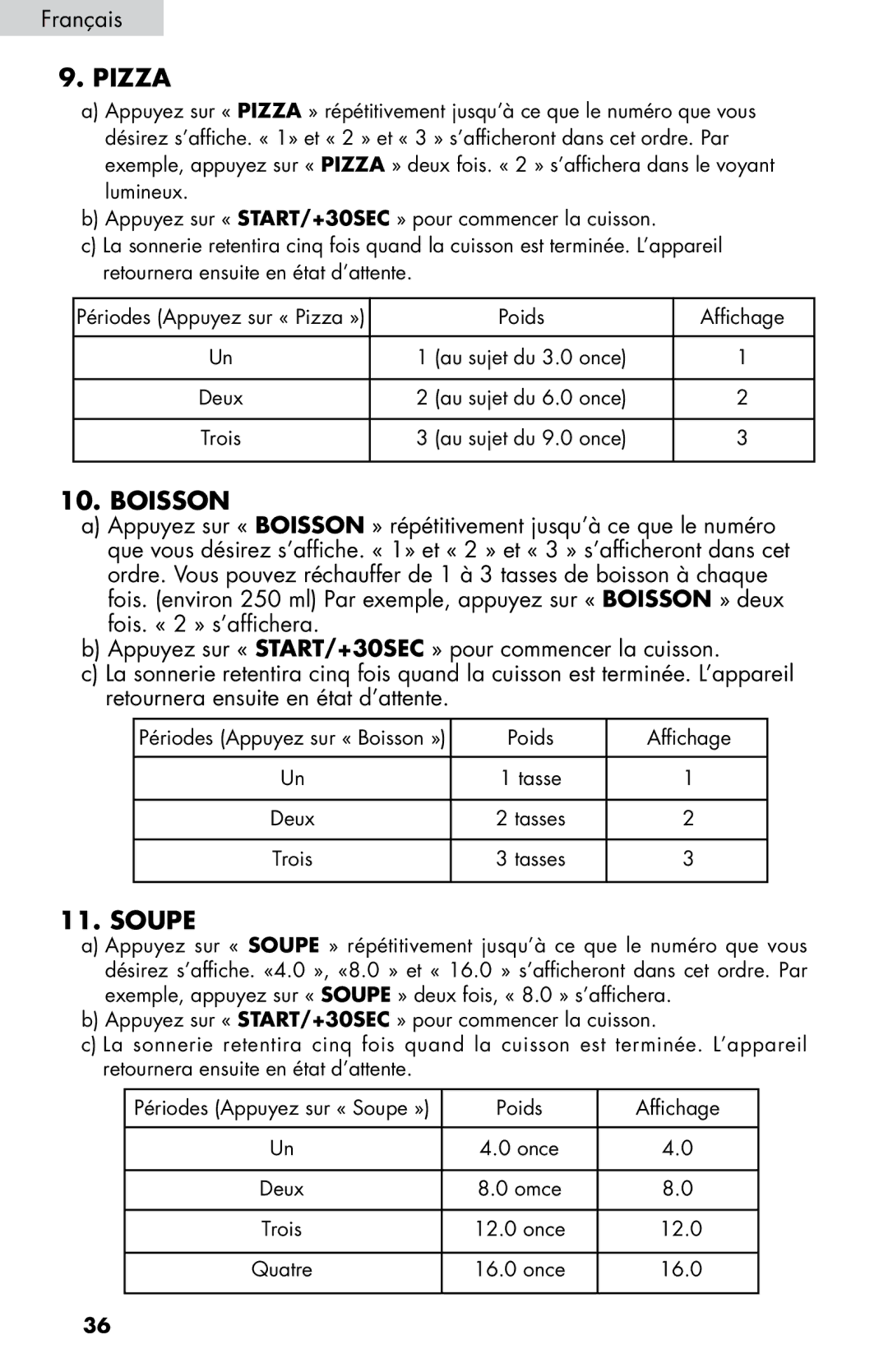 Haier MWM0701TB, MWM0701TW user manual Boisson, Soupe 