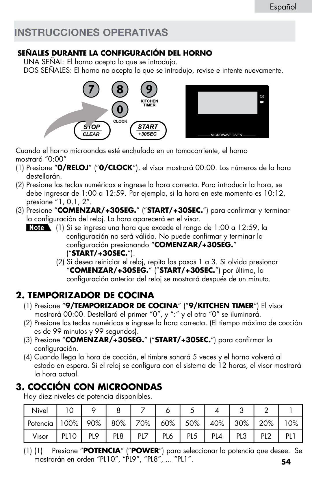 Haier MWM0701TB, MWM0701TW user manual Instrucciones Operativas, Temporizador DE Cocina, Cocción CON Microondas 