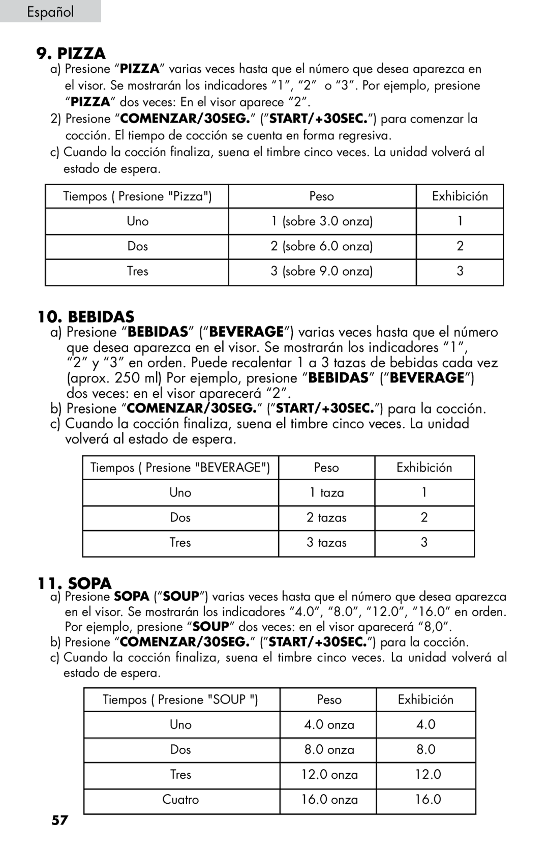 Haier MWM0701TW, MWM0701TB user manual Bebidas, Sopa 