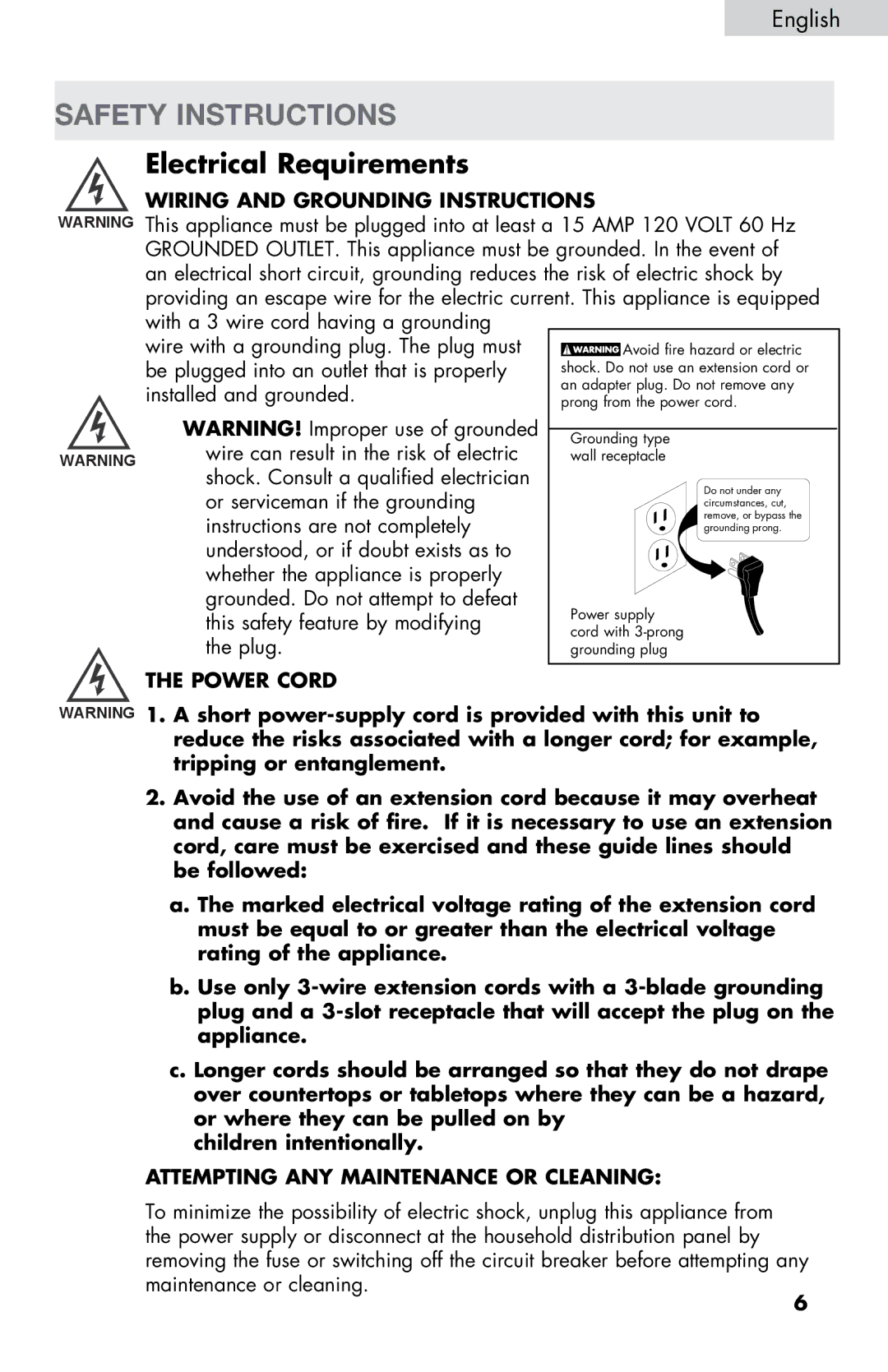 Haier MWM0701TB Safety Instructions, Wiring and Grounding Instructions, Power Cord, Attempting ANY Maintenance or Cleaning 