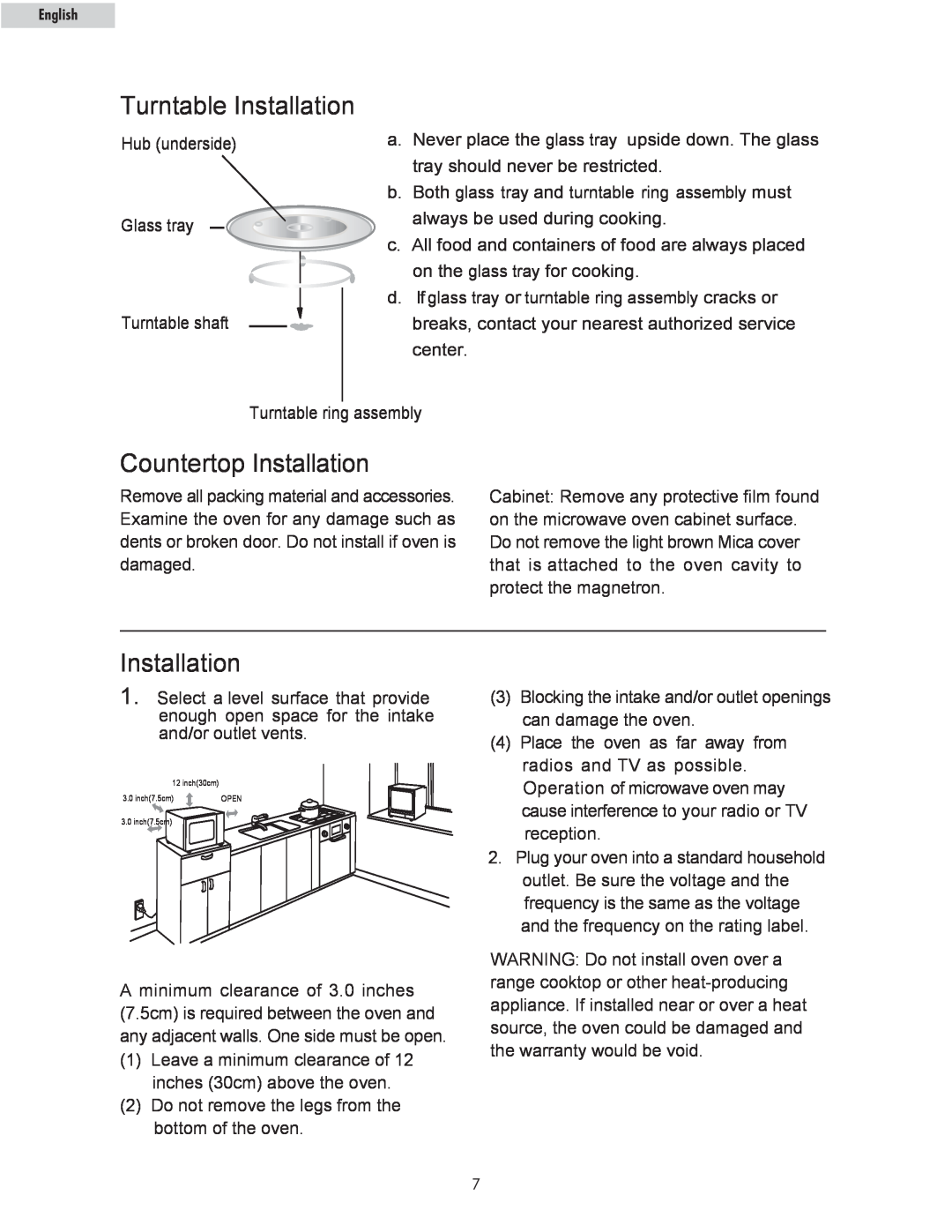 Haier MWM10100SS owner manual Turntable Installation, Countertop Installation 
