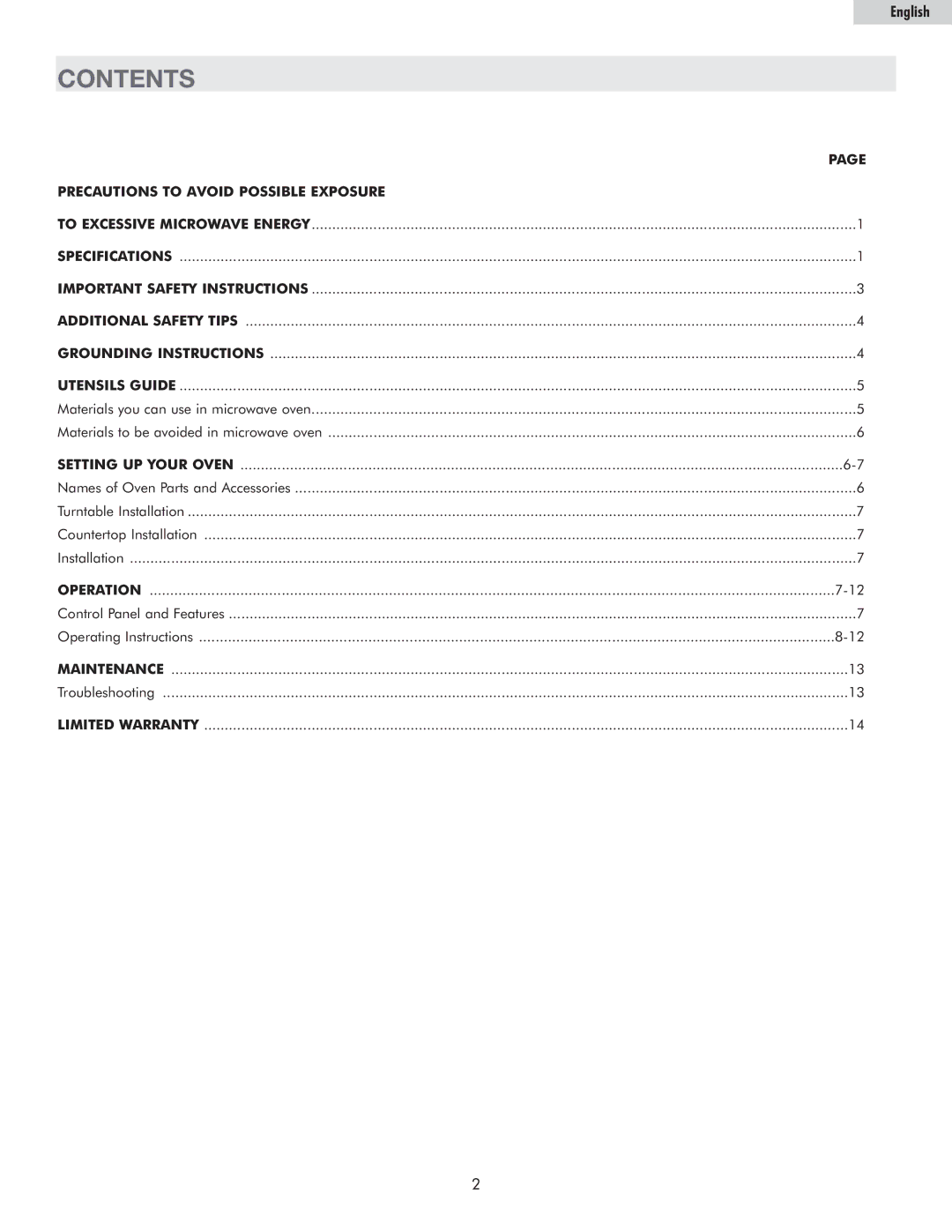 Haier MWM11100TW, MWM11100TB, MWG7036RW owner manual Contents 