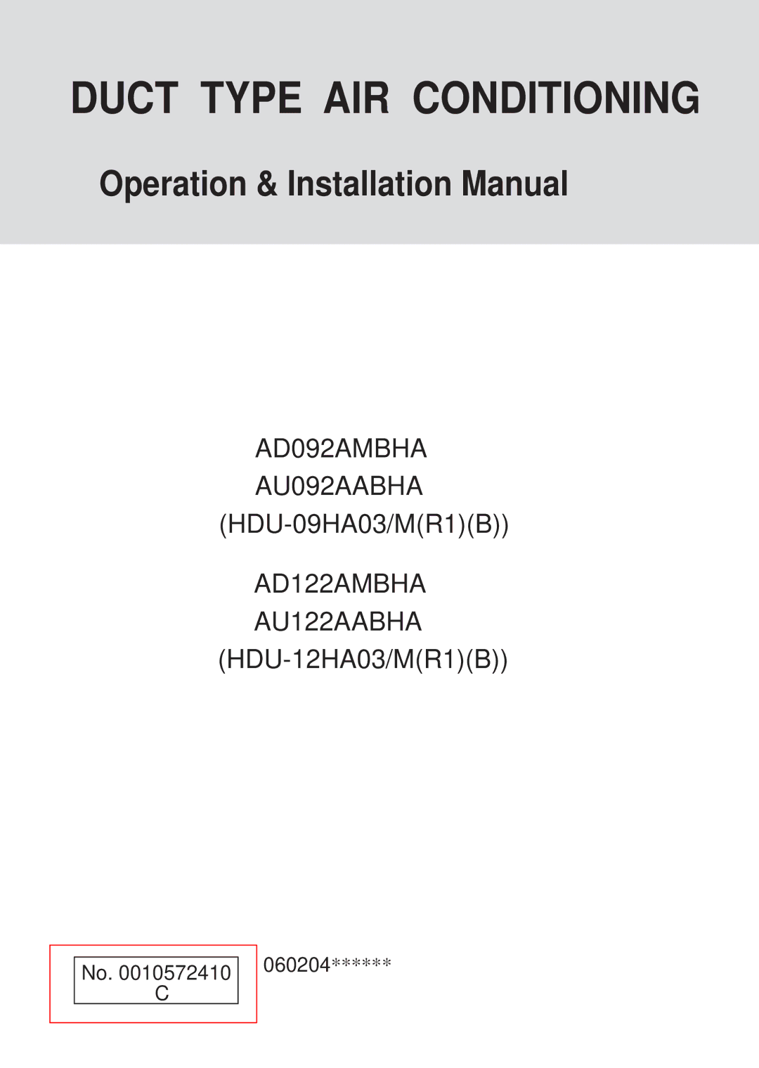 Haier No. 0010572410 installation manual Duct Type AIR Conditioning 