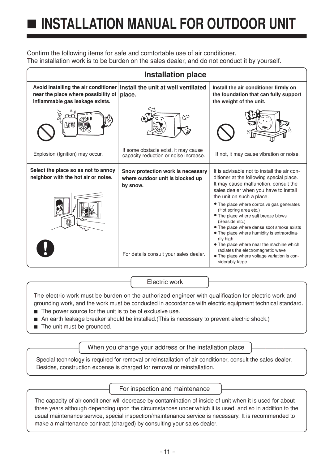 Haier No. 0010572410 installation manual Installation Manual for Outdoor Unit, Installation place 