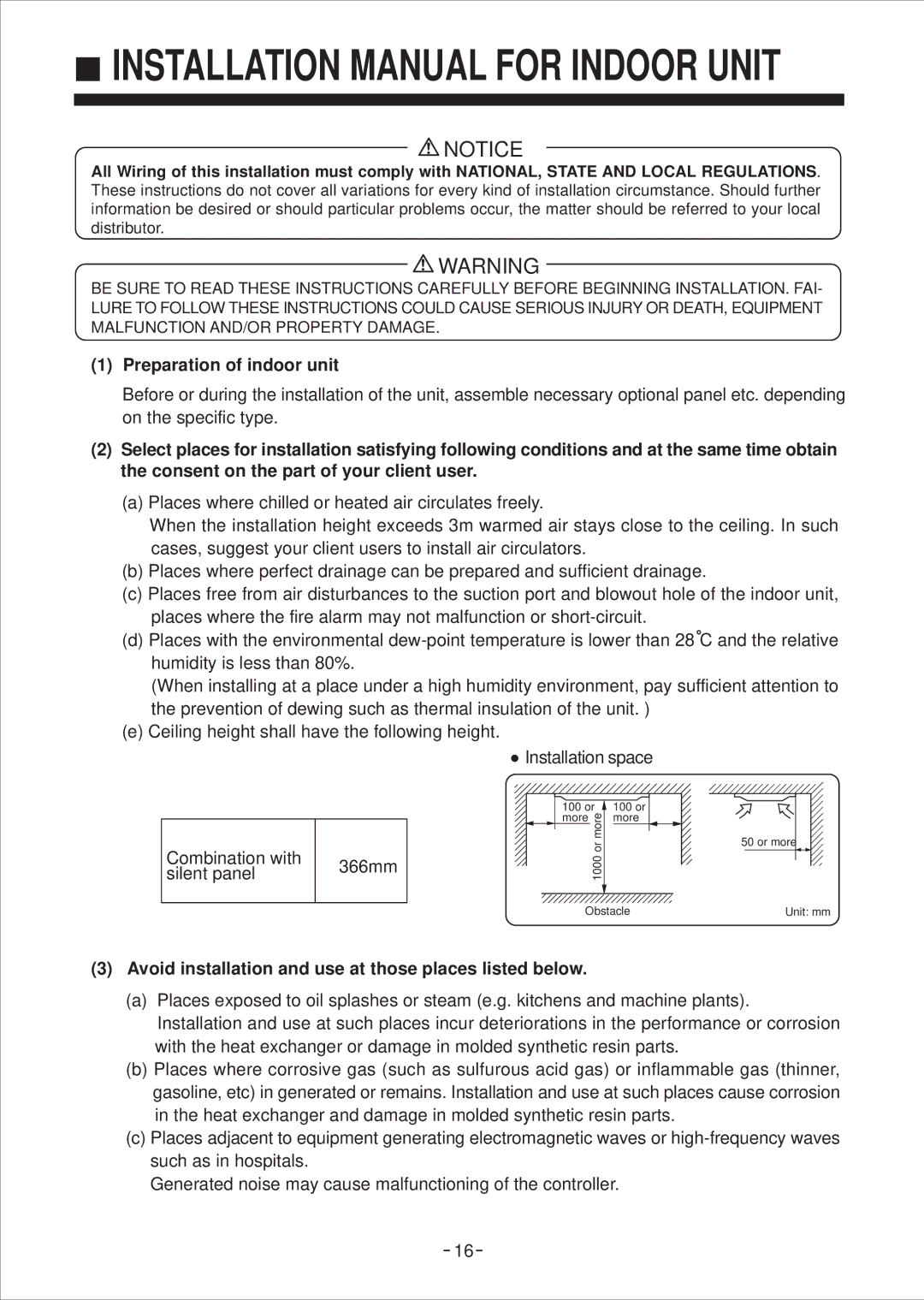 Haier No. 0010572410 Preparation of indoor unit, Avoid installation and use at those places listed below 