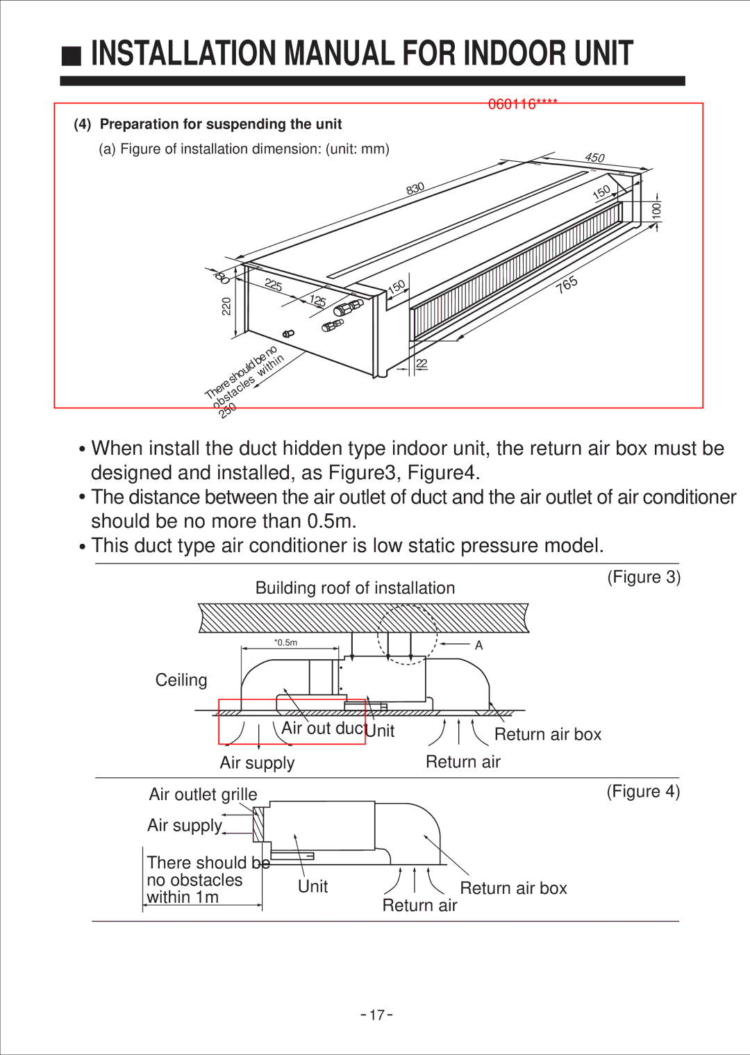 Haier No. 0010572410 installation manual Preparation for suspending the unit, Figure of installation dimension unit mm 