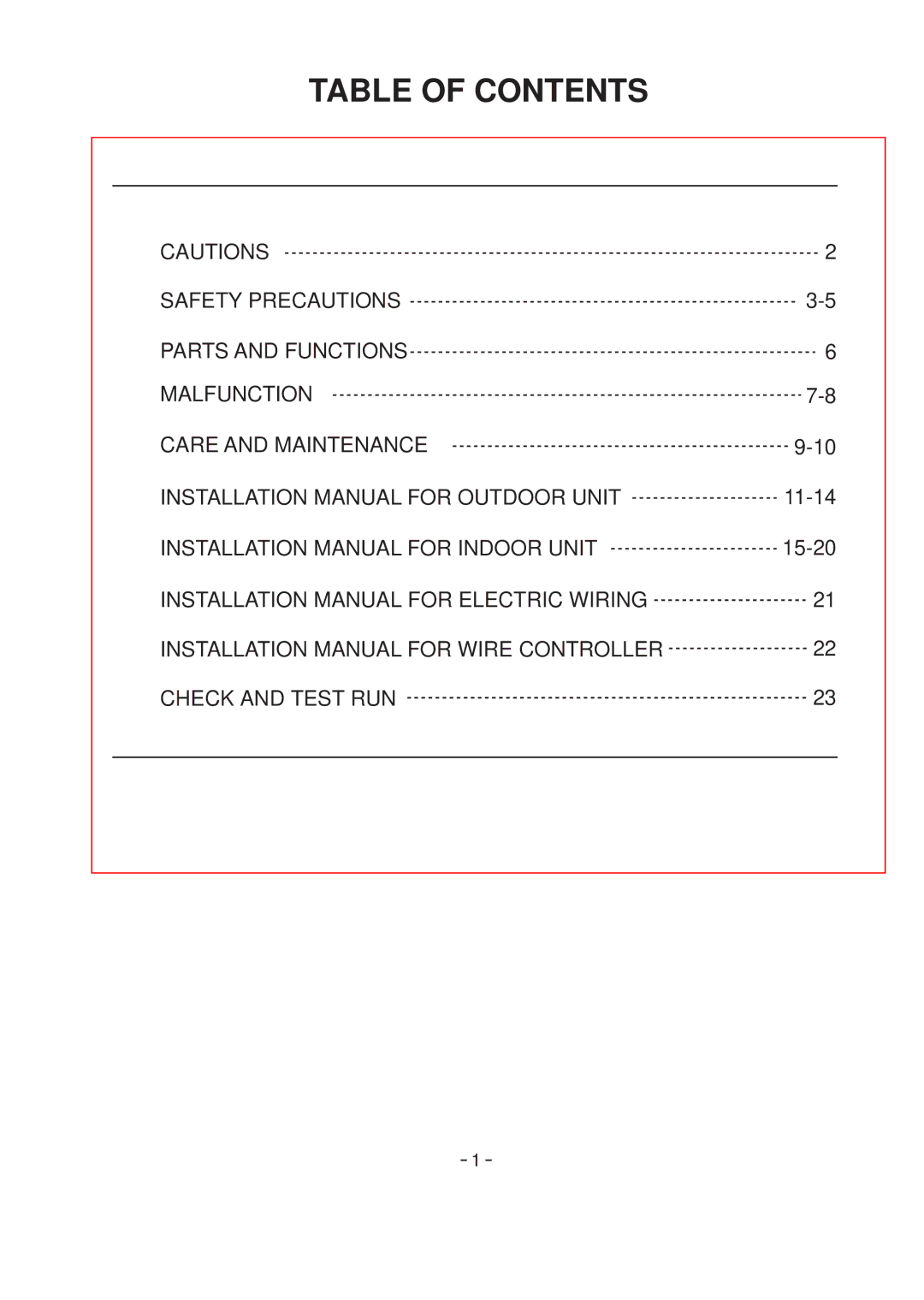 Haier No. 0010572410 installation manual Table of Contents 