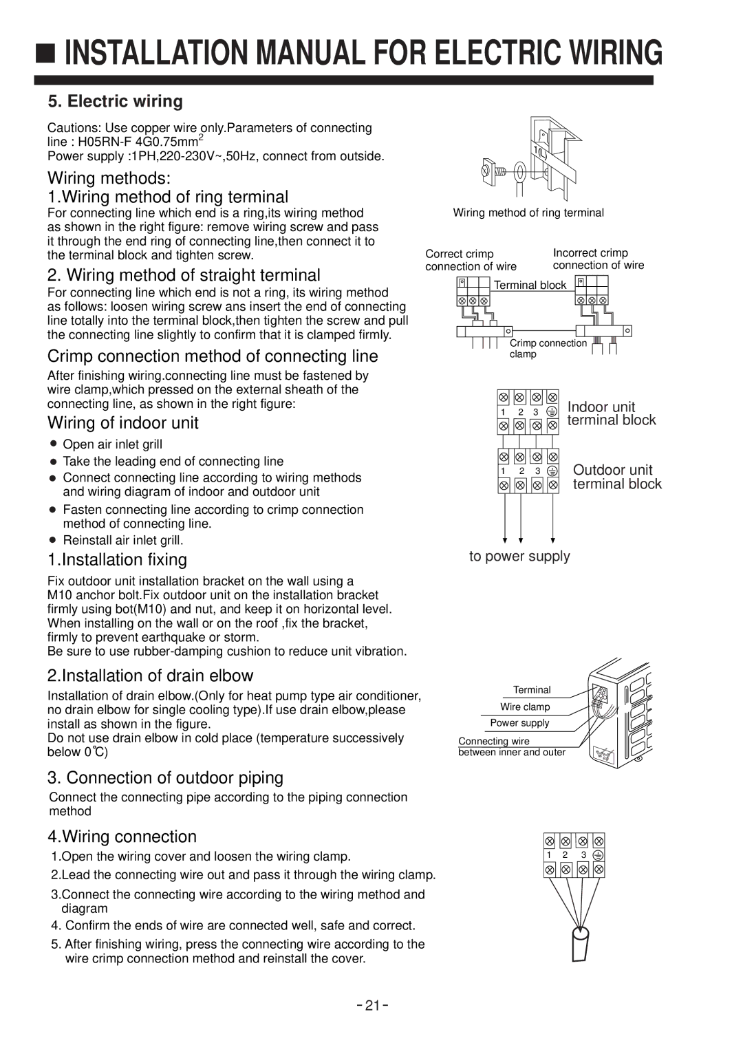 Haier No. 0010572410 installation manual Installation Manual for Electric Wiring, Electric wiring 