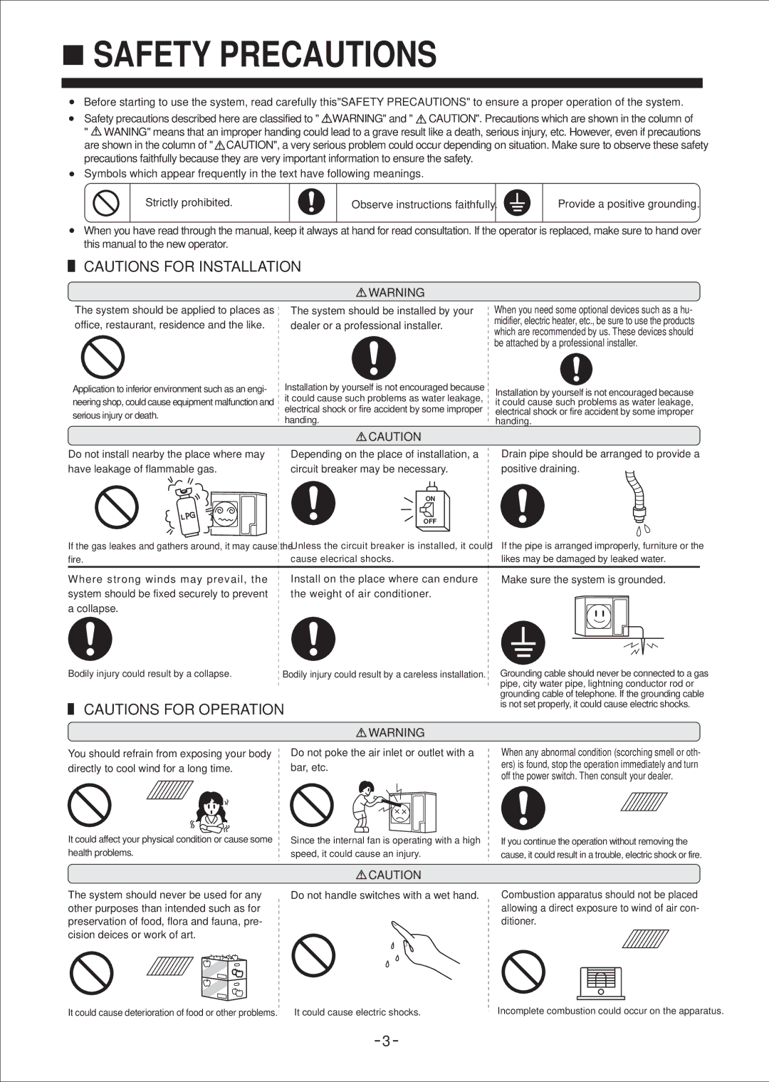 Haier No. 0010572410 installation manual Safety Precautions, Make sure the system is grounded 