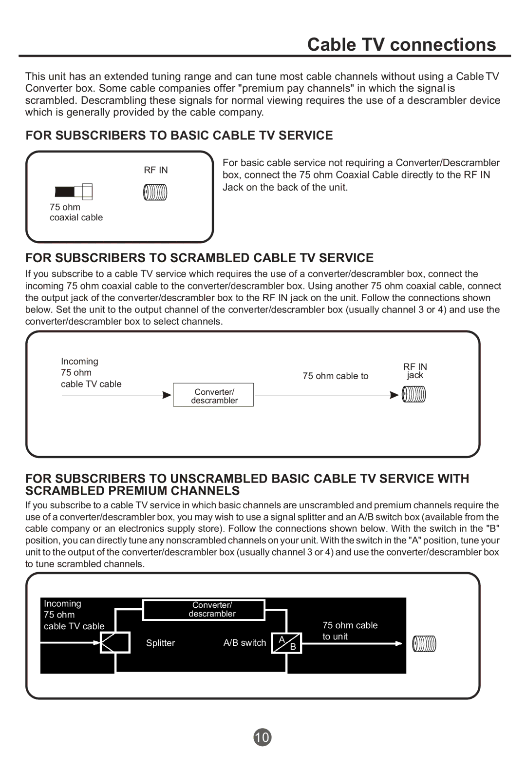 Haier NX-565 owner manual Cable TV connections, For Subscribers to Basic Cable TV Service 