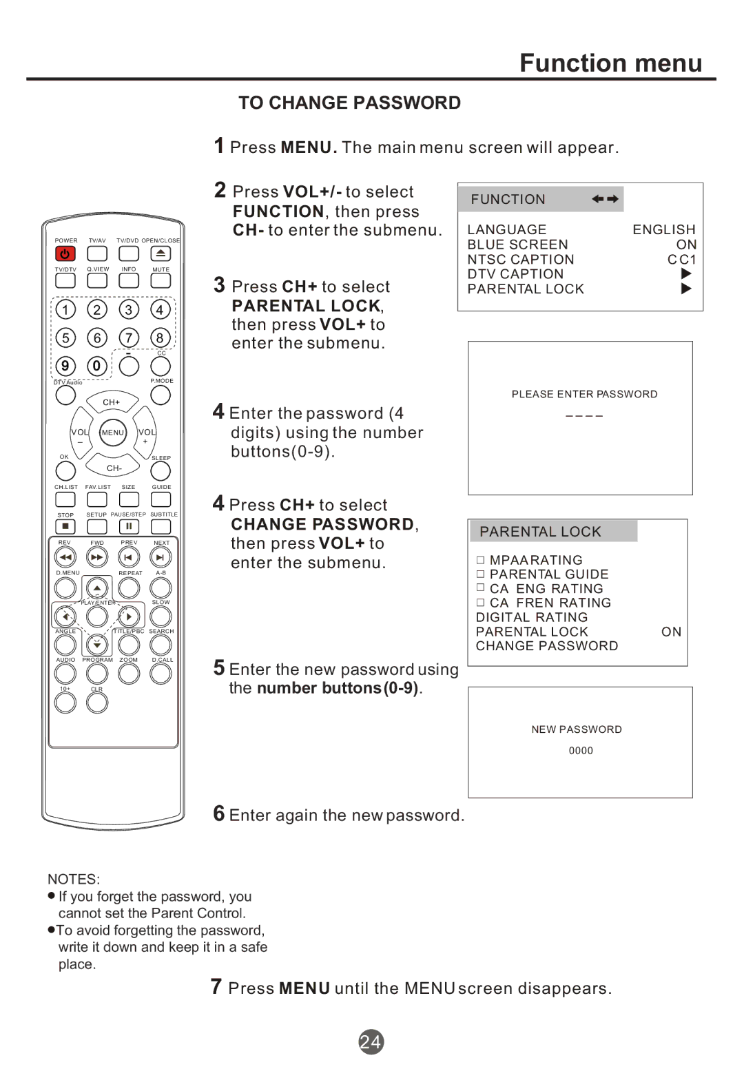 Haier NX-565 owner manual To Change Password, Parental Lock 