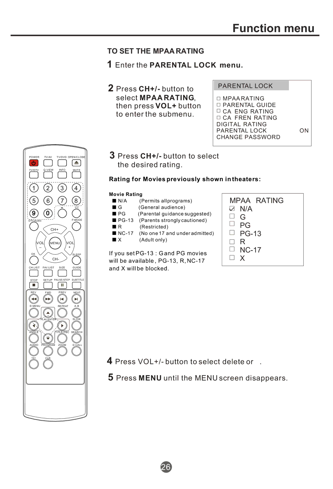 Haier NX-565 owner manual To SET the Mpaa Rating 