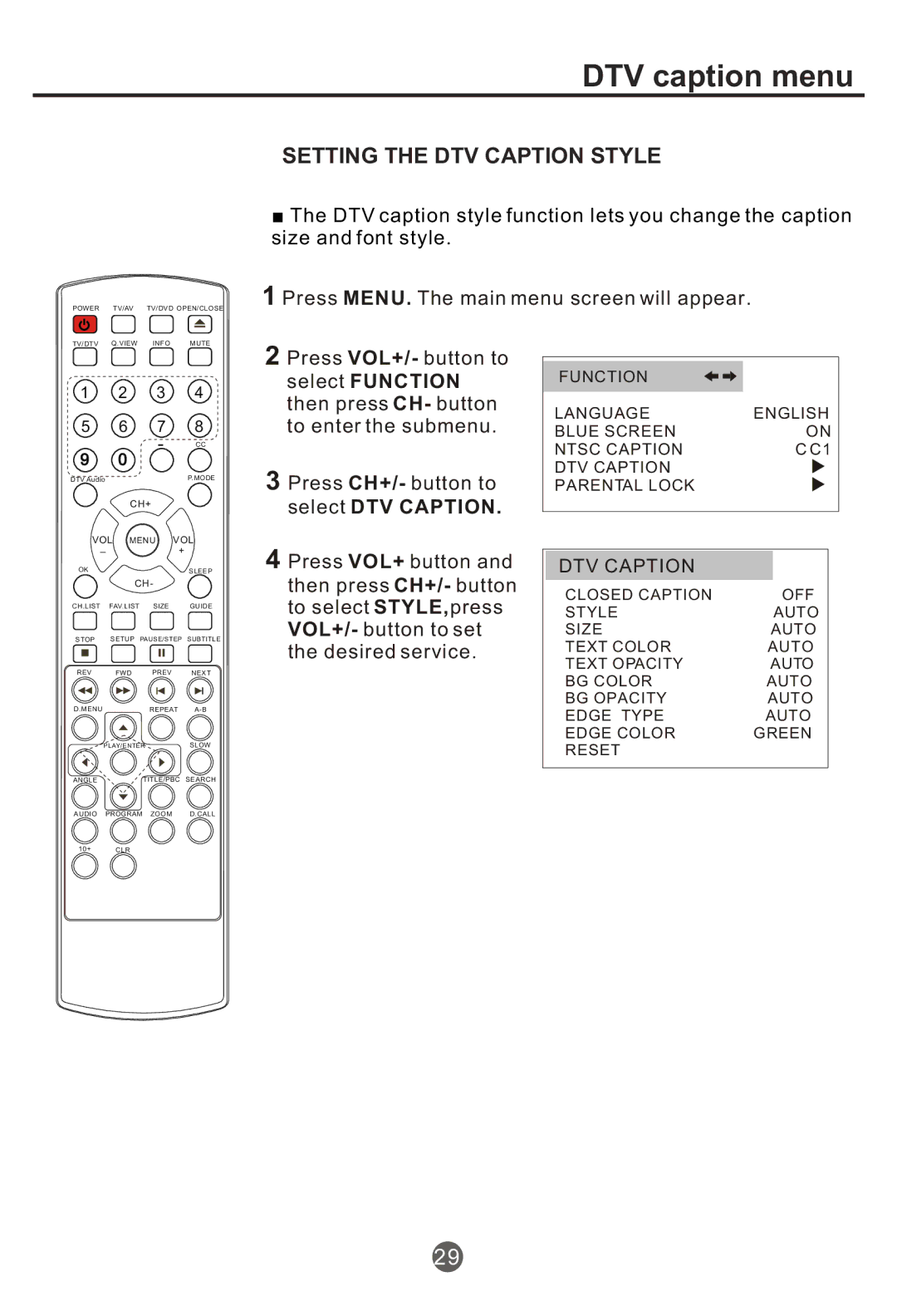 Haier NX-565 owner manual Setting the DTV Caption Style 