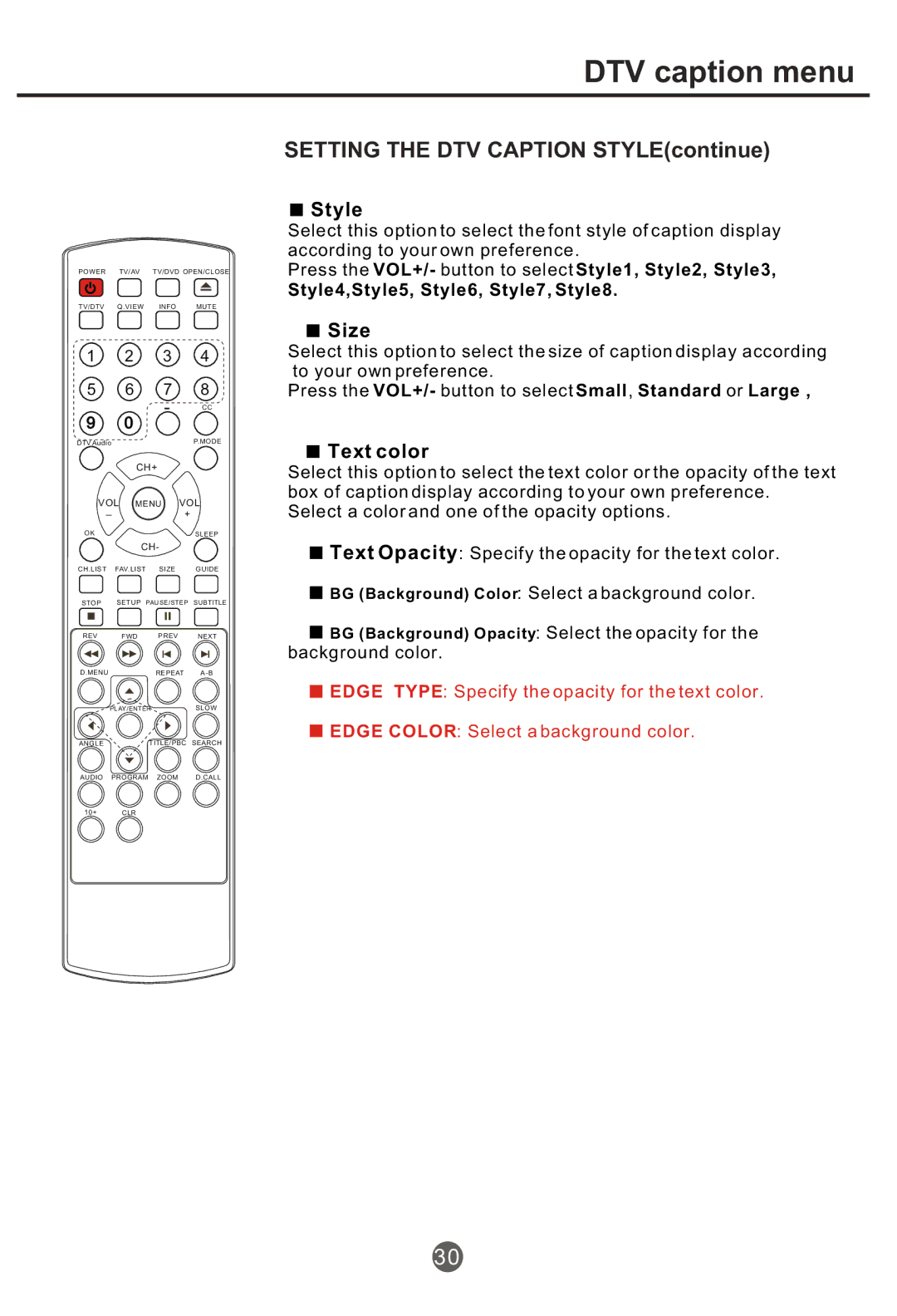 Haier NX-565 owner manual Setting the DTV Caption STYLEcontinue 