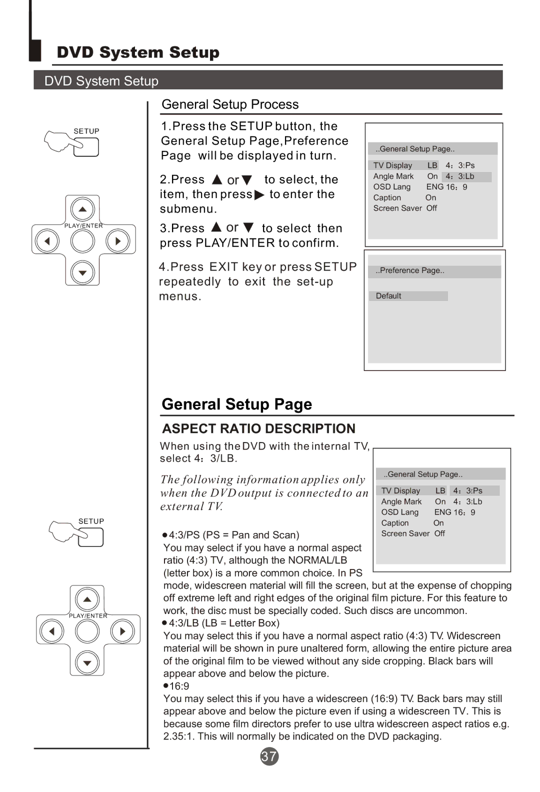 Haier NX-565 owner manual DVD System Setup 