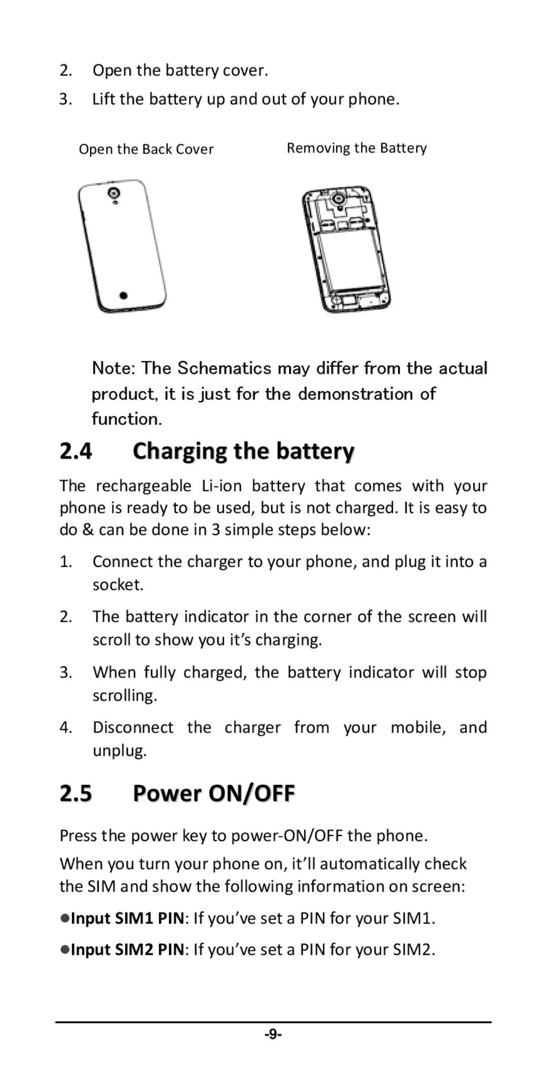 Haier P-867 user manual Charging the battery, Power ON/OFF 