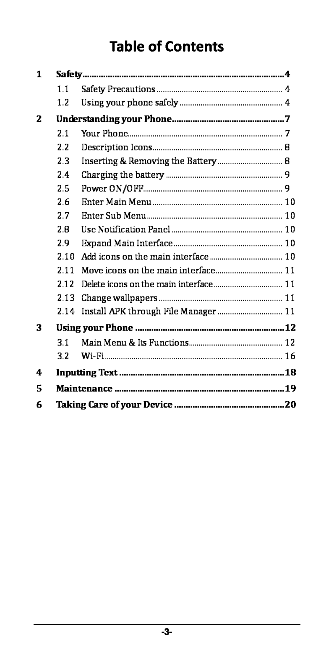 Haier P-867 user manual Table of Contents, Understanding your Phone, Using your Phone, Taking Care of your Device 
