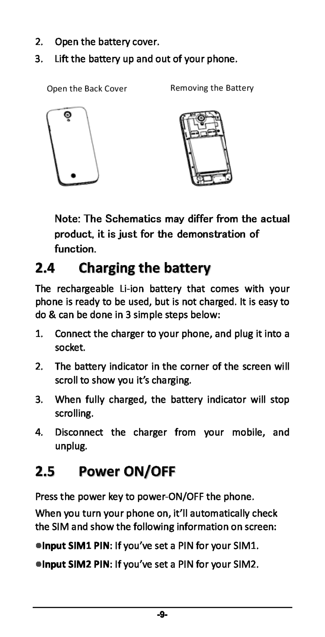 Haier P-867 user manual Charging the battery, Power ON/OFF 