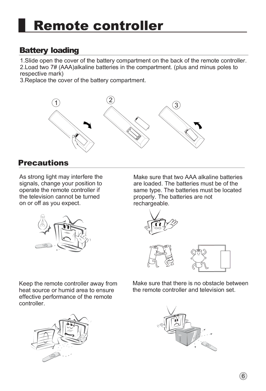 Haier P50K1, P37K1, P42K1 manual Remote controller, Battery loading, Precautions 