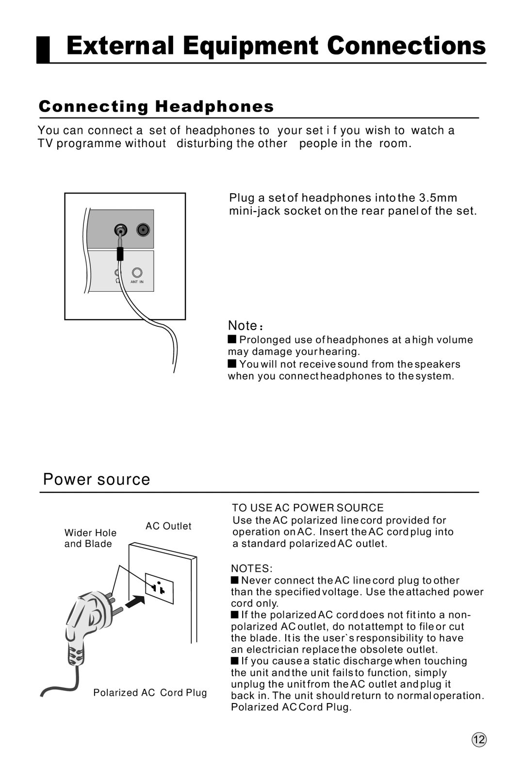 Haier P50K1, P37K1, P42K1 manual Connecting Headphones 