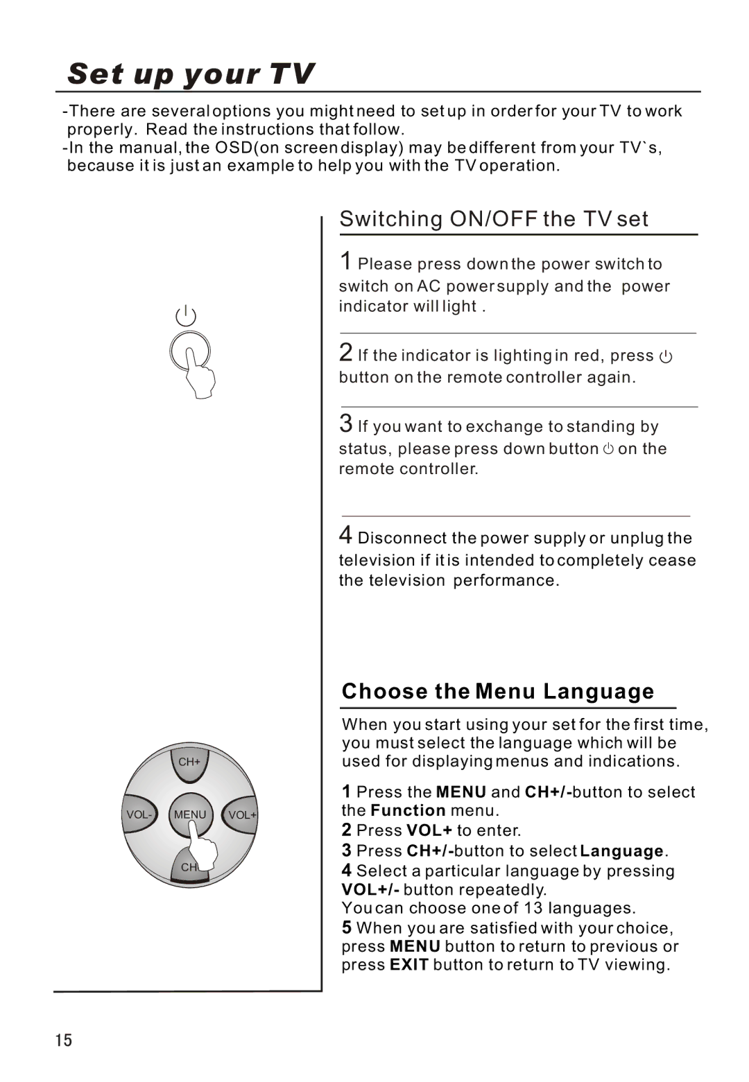 Haier P42A1-AKS owner manual Set up your TV, Choose the Menu Language 