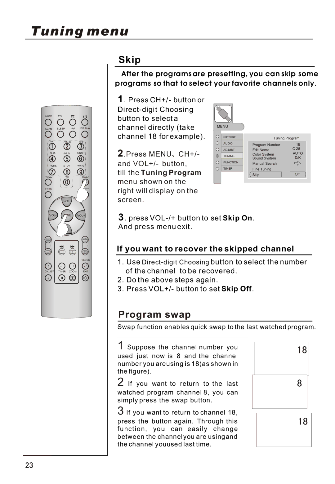 Haier P42A1-AKS owner manual Skip, Program swap, If you want to recover the skipped channel 