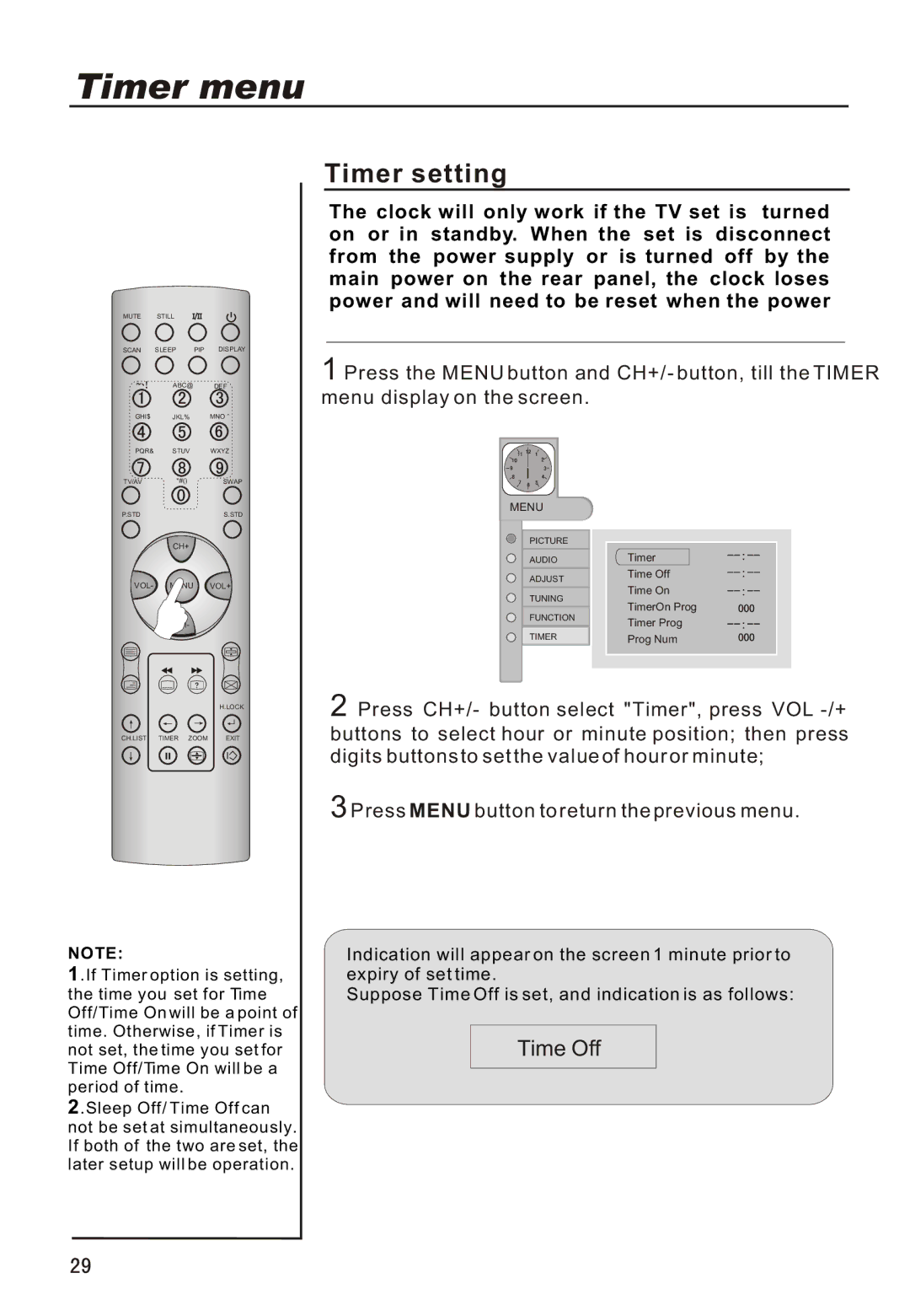 Haier P42A1-AKS owner manual Timer menu, Timer setting 