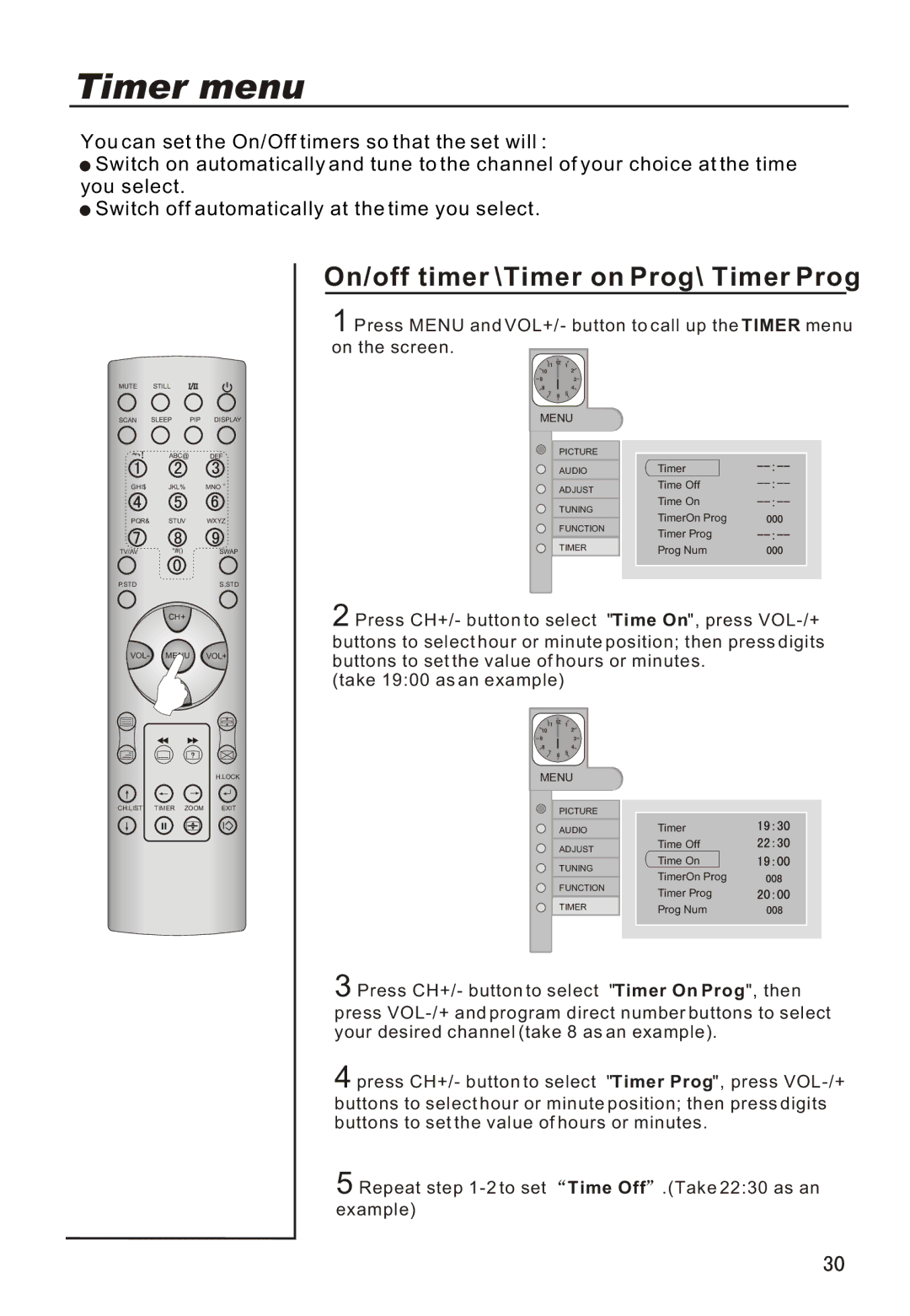 Haier P42A1-AKS owner manual On/off timer \Timer on Prog\ Timer Prog 