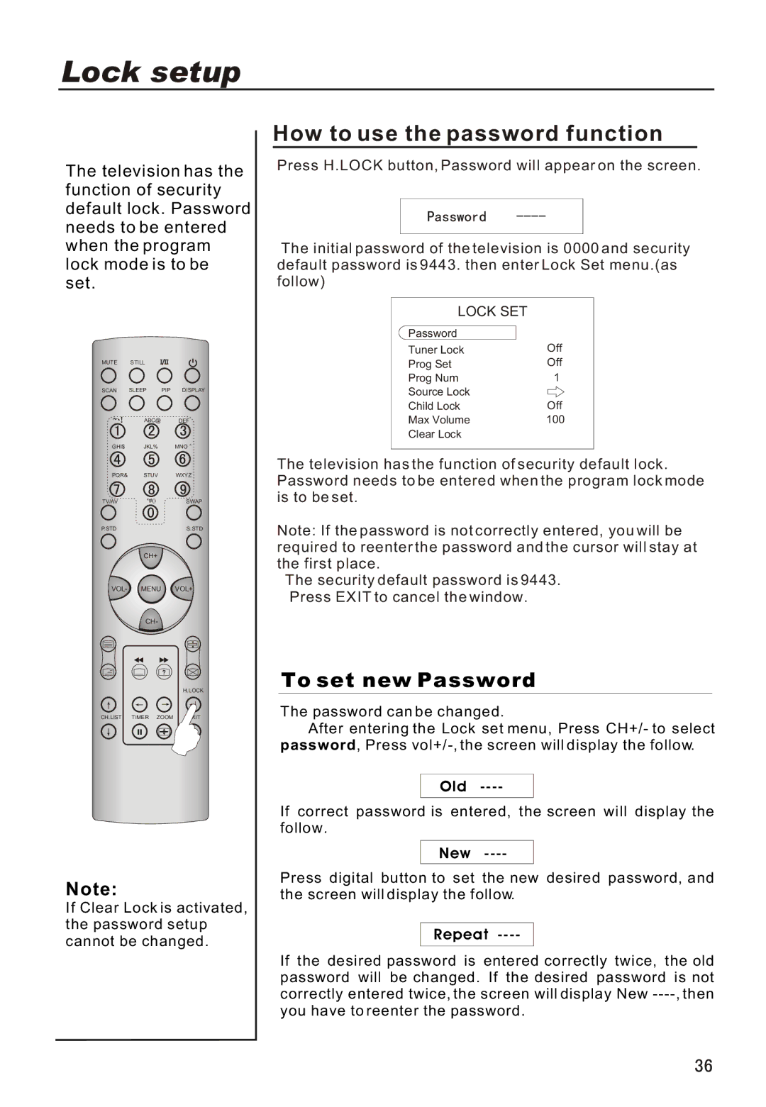 Haier P42A1-AKS owner manual Lock setup, How to use the password function, To set new Password 