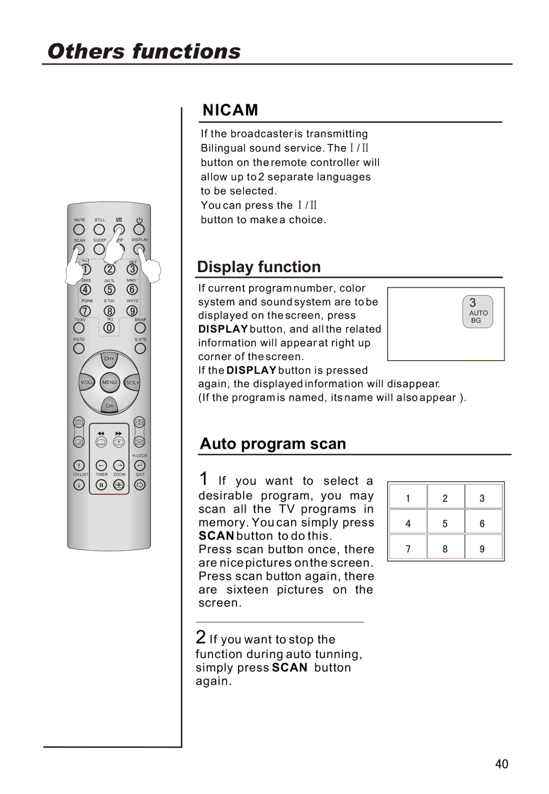 Haier P42A1-AKS owner manual Others functions, Display function, Auto program scan 