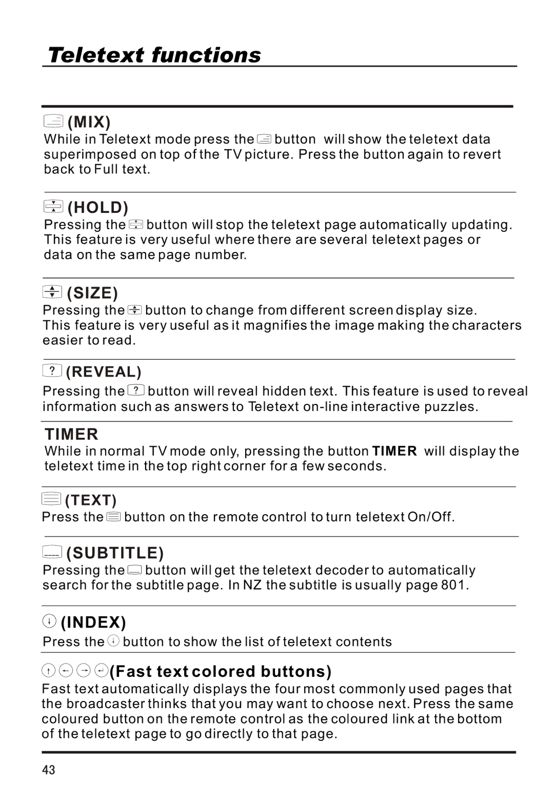 Haier P42A1-AKS owner manual Mix, Hold, Size, Fast text colored buttons 