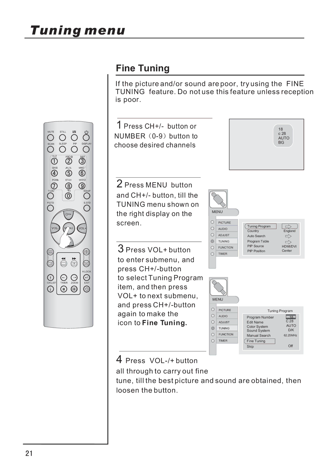 Haier P42A9-AKS owner manual Icon to Fine Tuning 