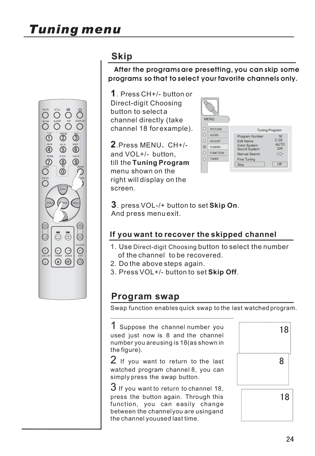 Haier P42A9-AKS owner manual Skip, Program swap, If you want to recover the skipped channel 