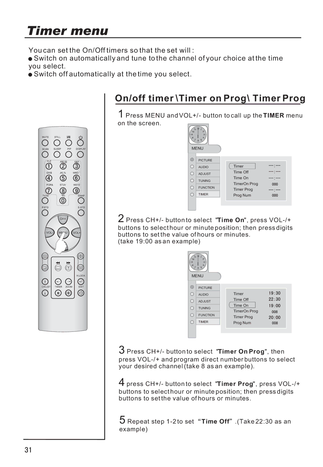 Haier P42A9-AKS owner manual On/off timer \Timer on Prog\ Timer Prog 