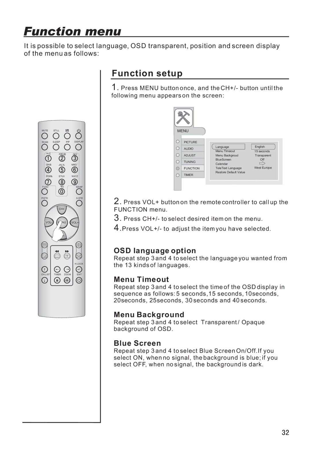 Haier P42A9-AKS owner manual Function menu, Function setup 