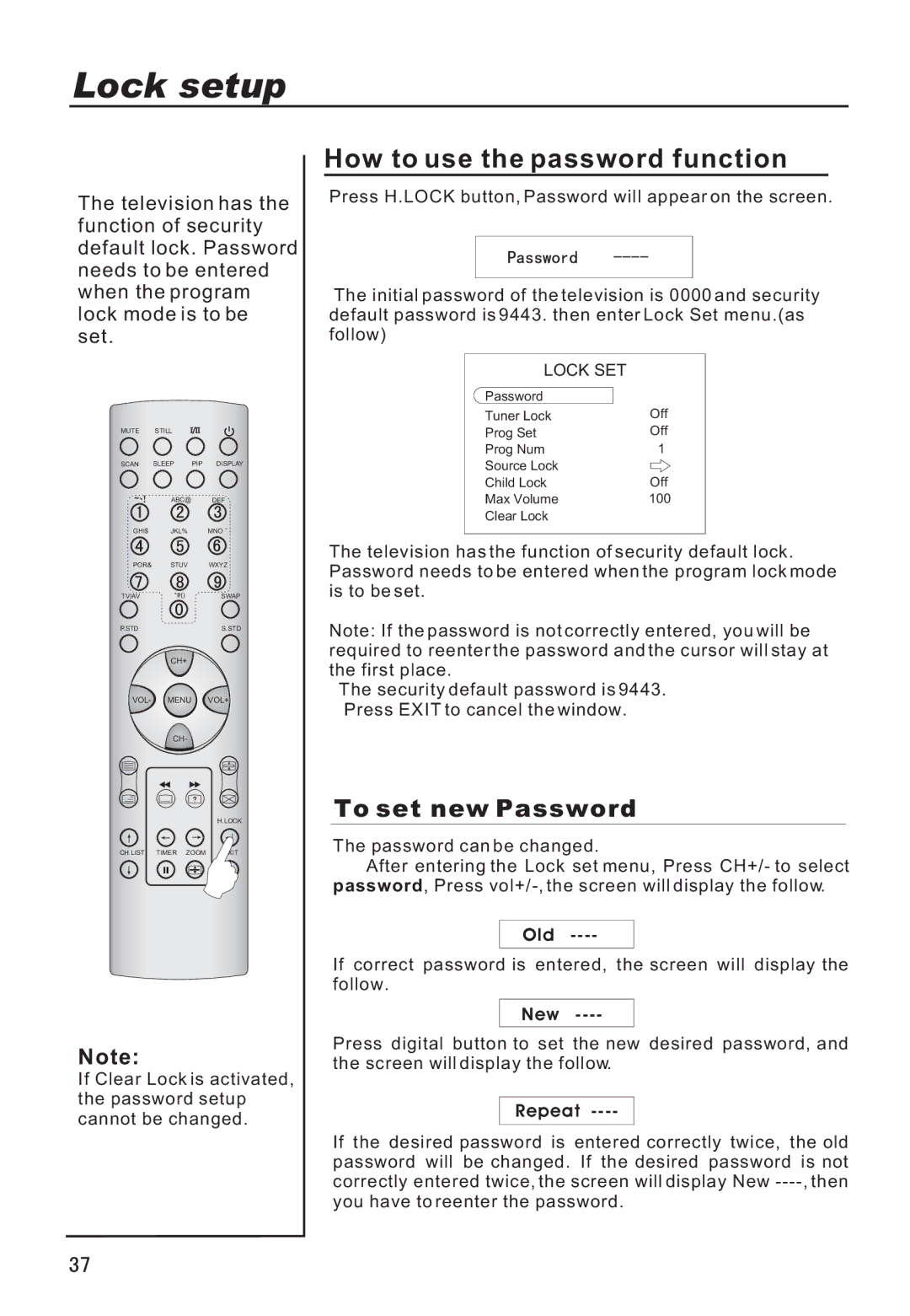 Haier P42A9-AKS owner manual Lock setup, How to use the password function, To set new Password 