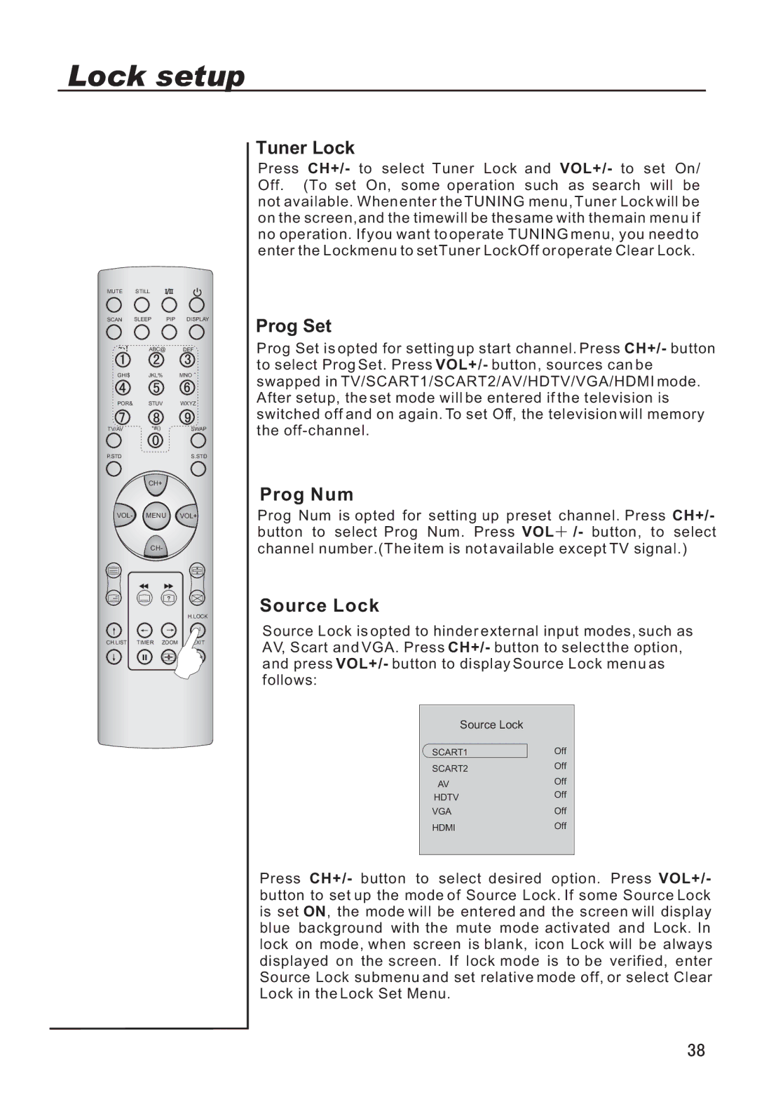 Haier P42A9-AKS owner manual Tuner Lock, Prog Set, Prog Num, Source Lock 