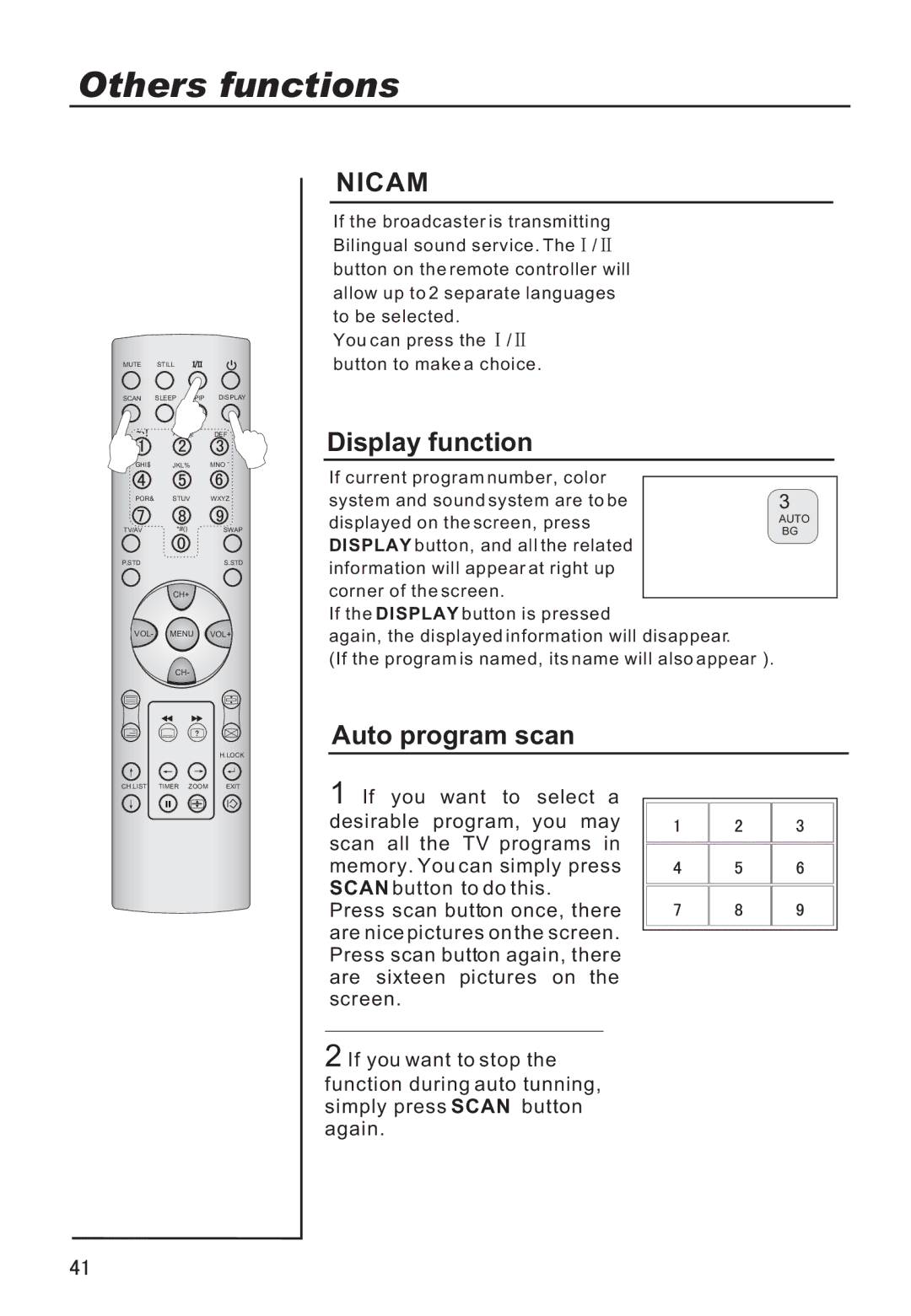 Haier P42A9-AKS owner manual Others functions, Display function, Auto program scan 