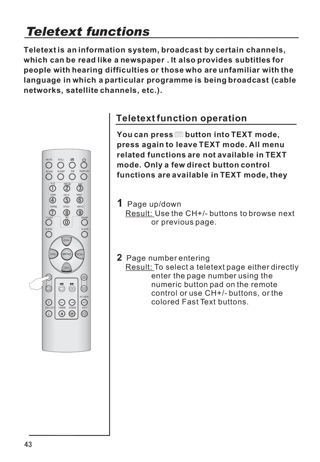 Haier P42A9-AKS owner manual Teletext functions, Teletext function operation 