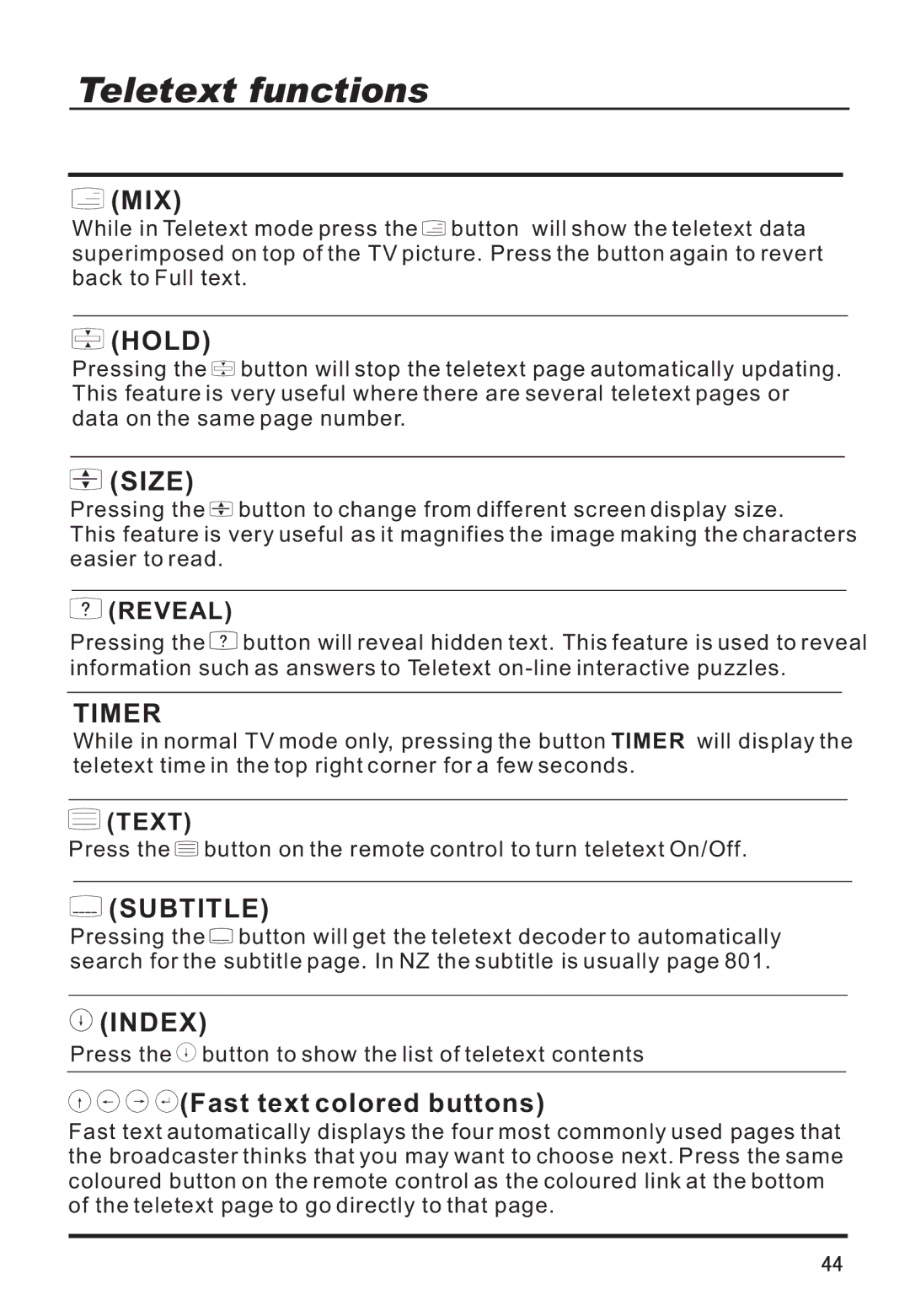 Haier P42A9-AKS owner manual Mix, Hold, Size, Fast text colored buttons, Text 