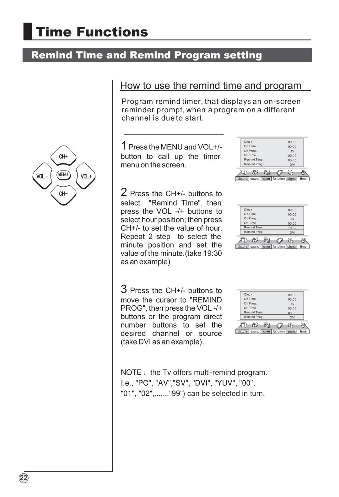 Haier P42S6A-C2 owner manual Remind Time and Remind Program setting, How to use the remind time and program 