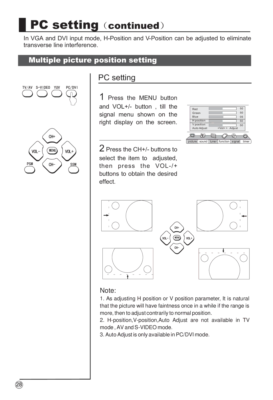 Haier P42S6A-C2 owner manual Multiple picture position setting 