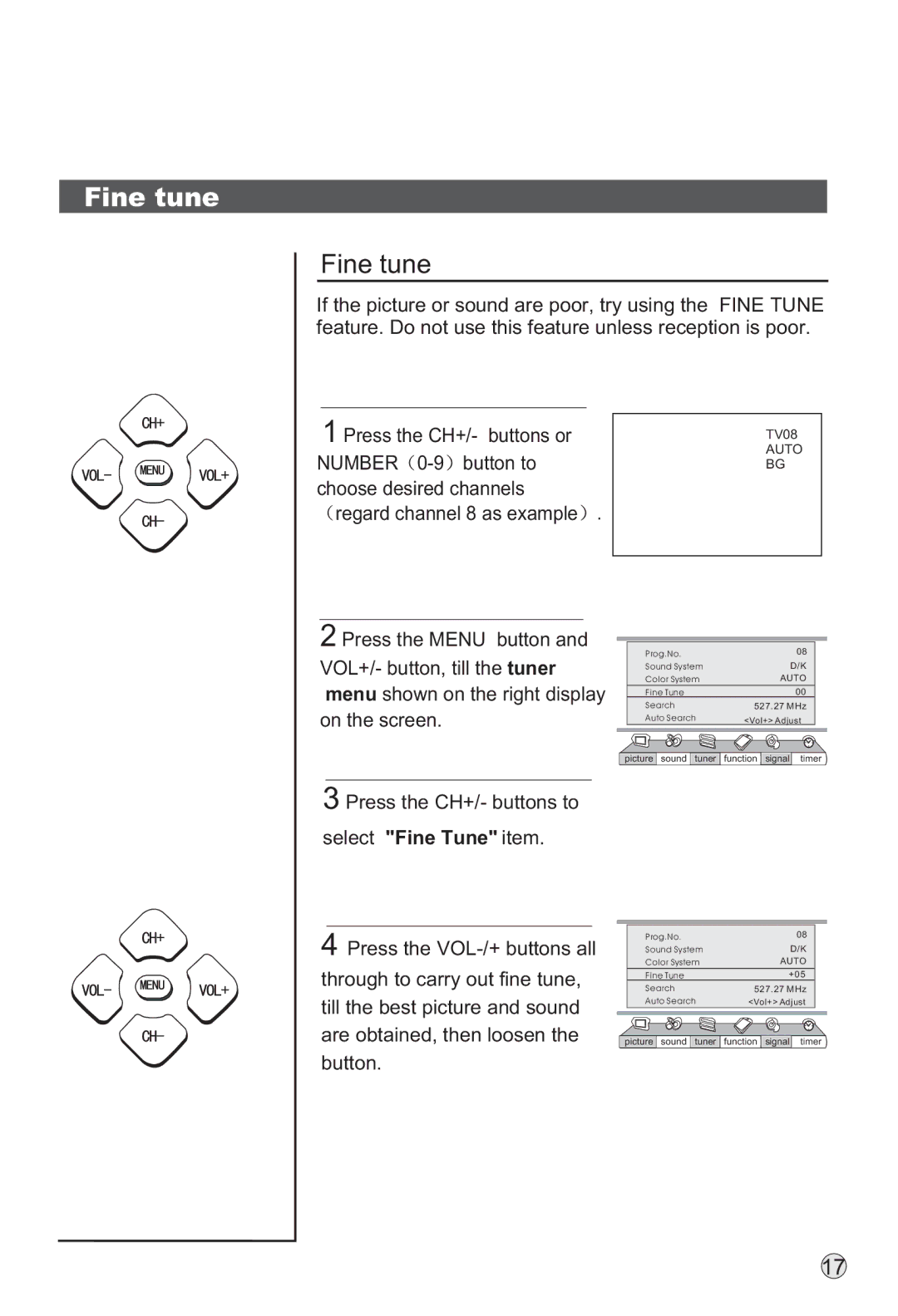 Haier P42SV6-C1 owner manual Fine tune 