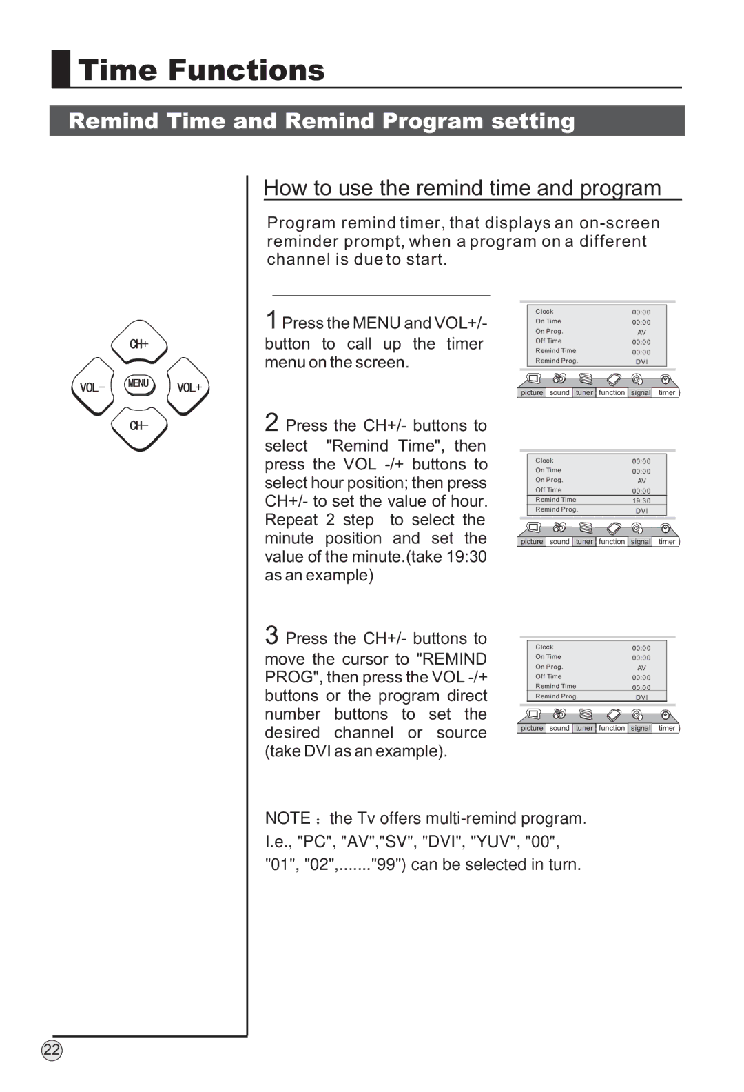 Haier P42SV6-C1 owner manual Remind Time and Remind Program setting, How to use the remind time and program 