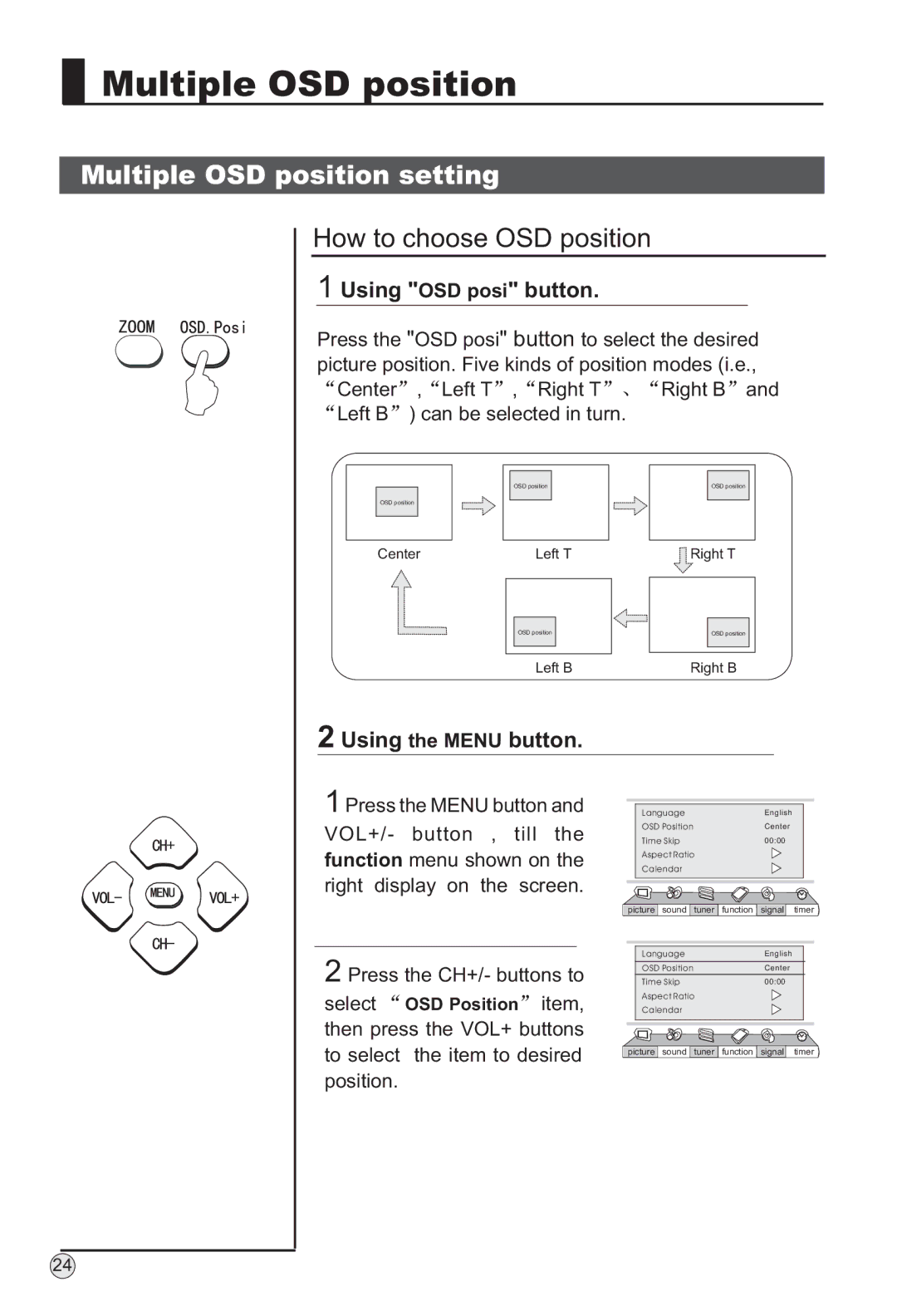 Haier P42SV6-C1 owner manual Multiple OSD position setting, How to choose OSD position, Using OSD posi button 